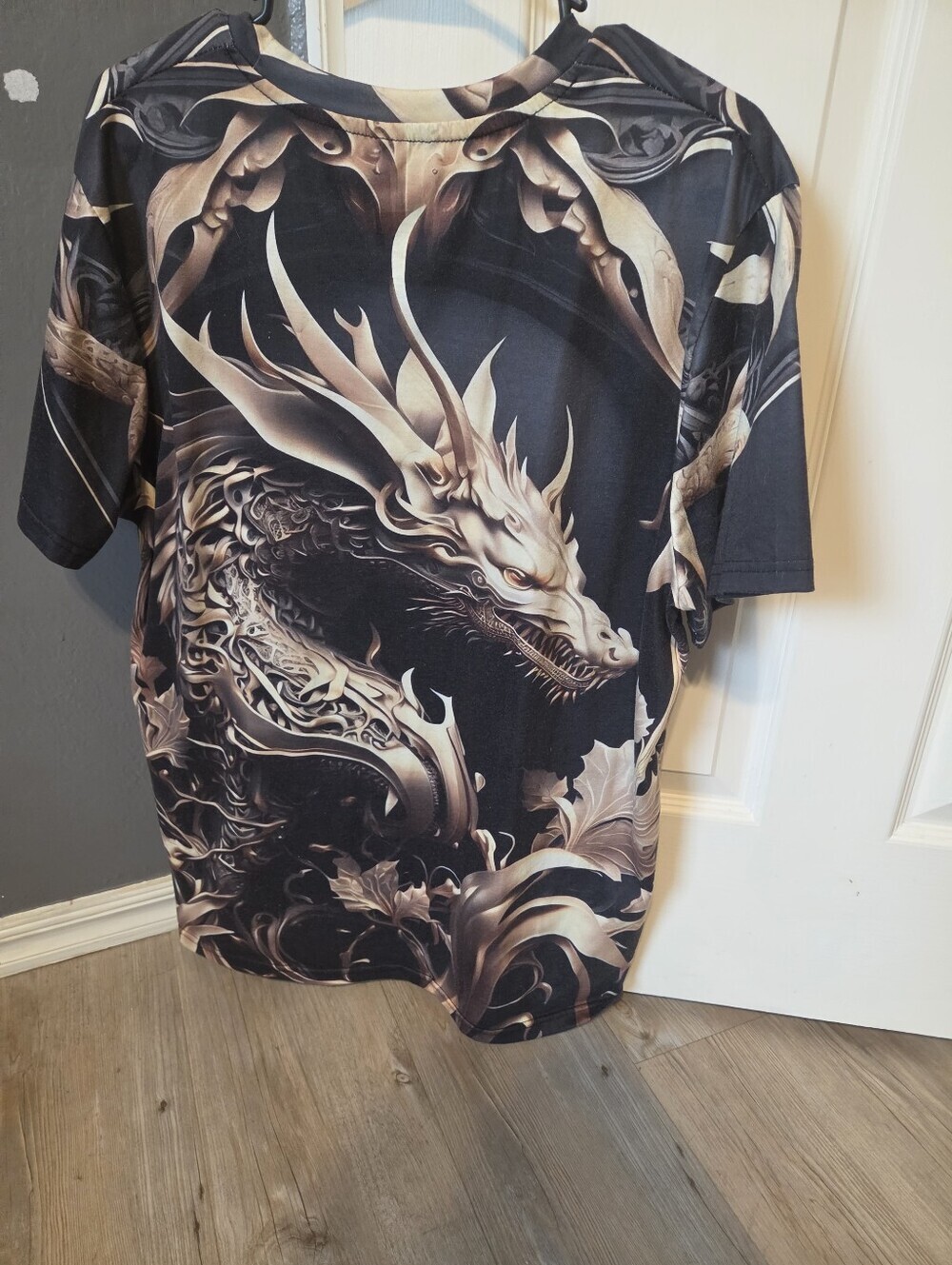 Black and Gold Graphic Tee with Dragon Design